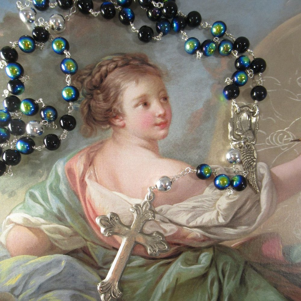 Gothic Peace Rosary, Fire Polished Glass and Bronze